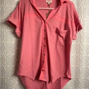 Umgee Coral-Pink Short Sleeve Button-Up Shirt
